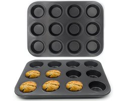Set of 2 Mini Muffin Containers with 12 Cups, Non-Stick Carbon Steel Pudding Baking Mould, Heat Resistant Minced Meat - ShopVlot