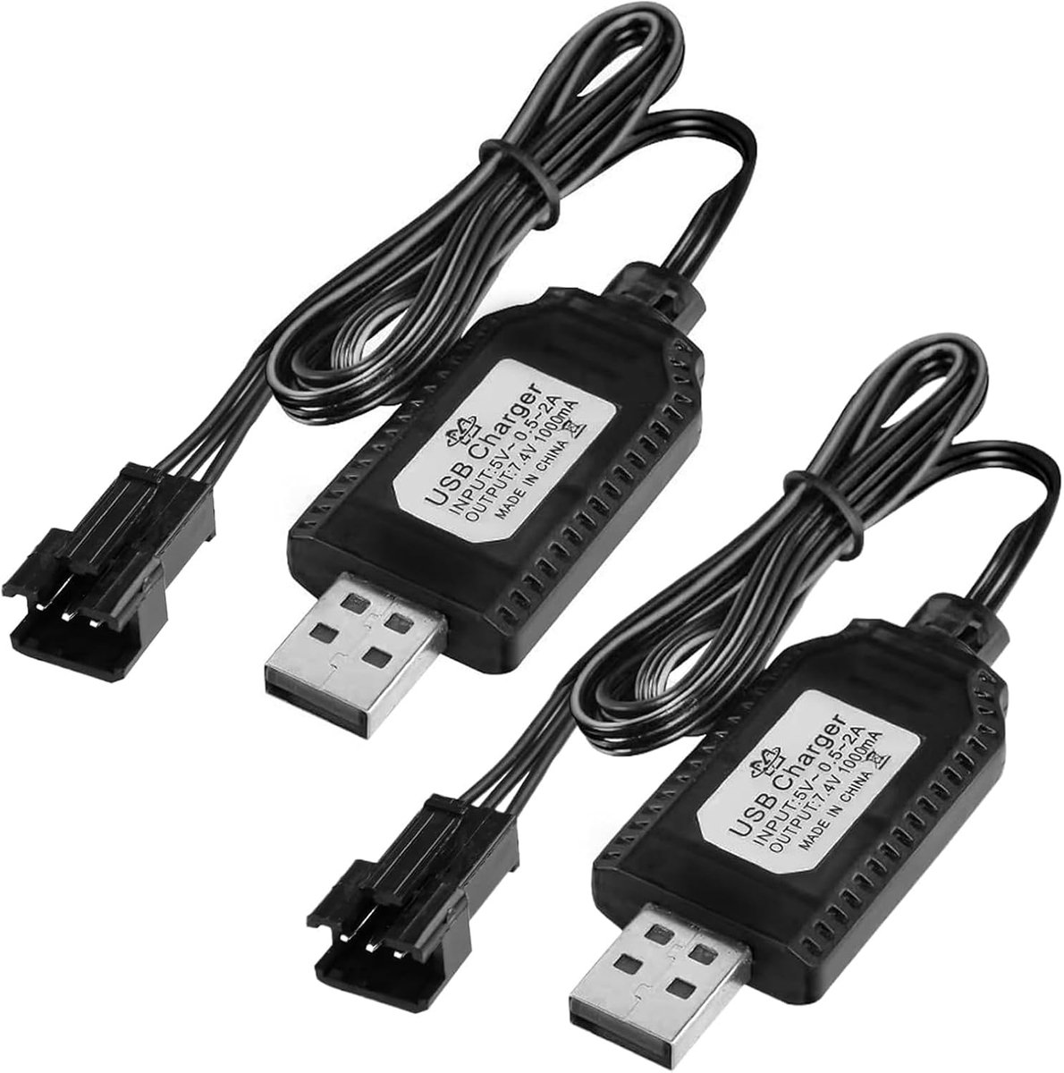 2 stuks 7,4 V USB-oplaadkabel SM-4P stekker voor LiPo-accu RC auto boot drone, 2S LiPo oplader 1000 mA met - ShopVlot