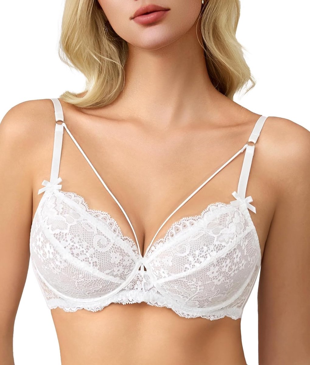 Avidlove Women's Dirndl Bra with Underwire, Lace Sexy Transparent Spaghetti Straps, Without Filling, V-Neck, Ideal for - ShopVlot