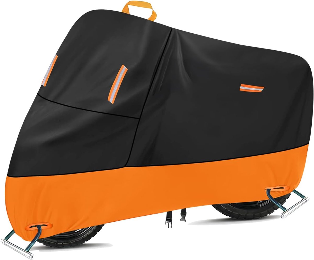300D Waterdicht Motorhoes Buiten Binnen - Oxford Motorafdekking Scooter Dekzeil met 5 Reflecterende Strips - 2 Slotgaten en 2 Windproof Gespen voor Honda Yamaha Suzuki Kawasaki (4XL: 295 x 110 x 140 cm)