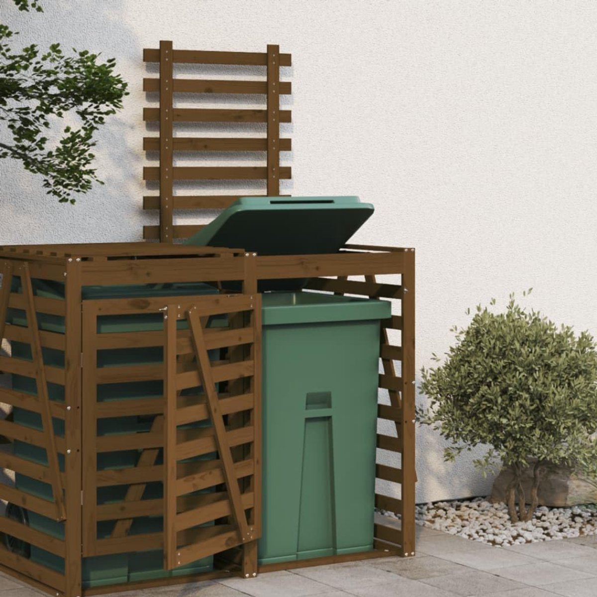 QUOVO® Kliko Ombouw – Containerberging – Enkele Containerkast – Containerombouw - Container Ombouw – Honing bruin - Bruin - 102cm x 40cm x 12cm