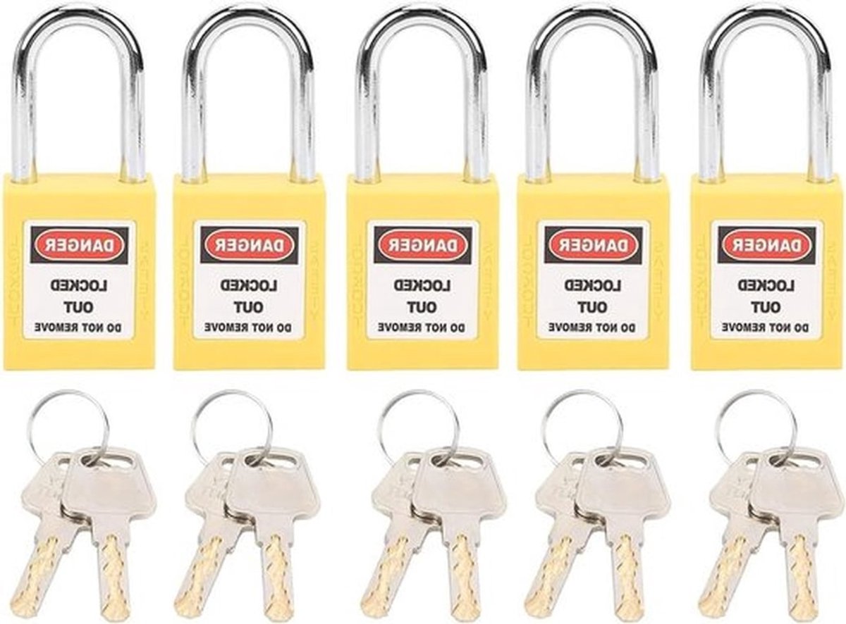 5 Lockout Tagout-slotjes voor veiligheid - Verschillende sleutels voor elektrische Lockout-kits, geel, 10 x 8 x 3 cm, 600 g