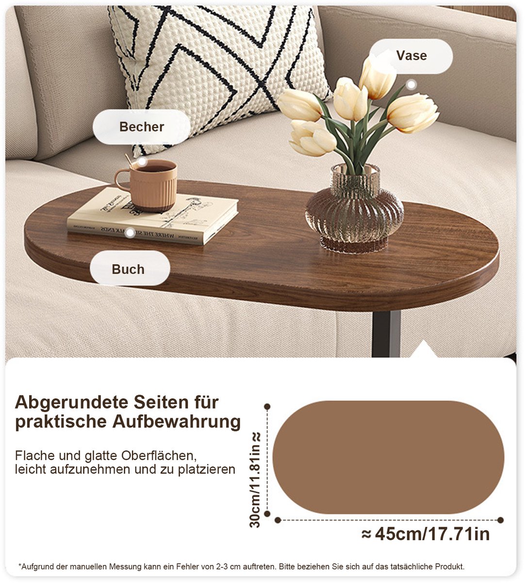 COVREO Bijzettafel 63x30x45 cm bruin zwart hout, voor sofa en bed
