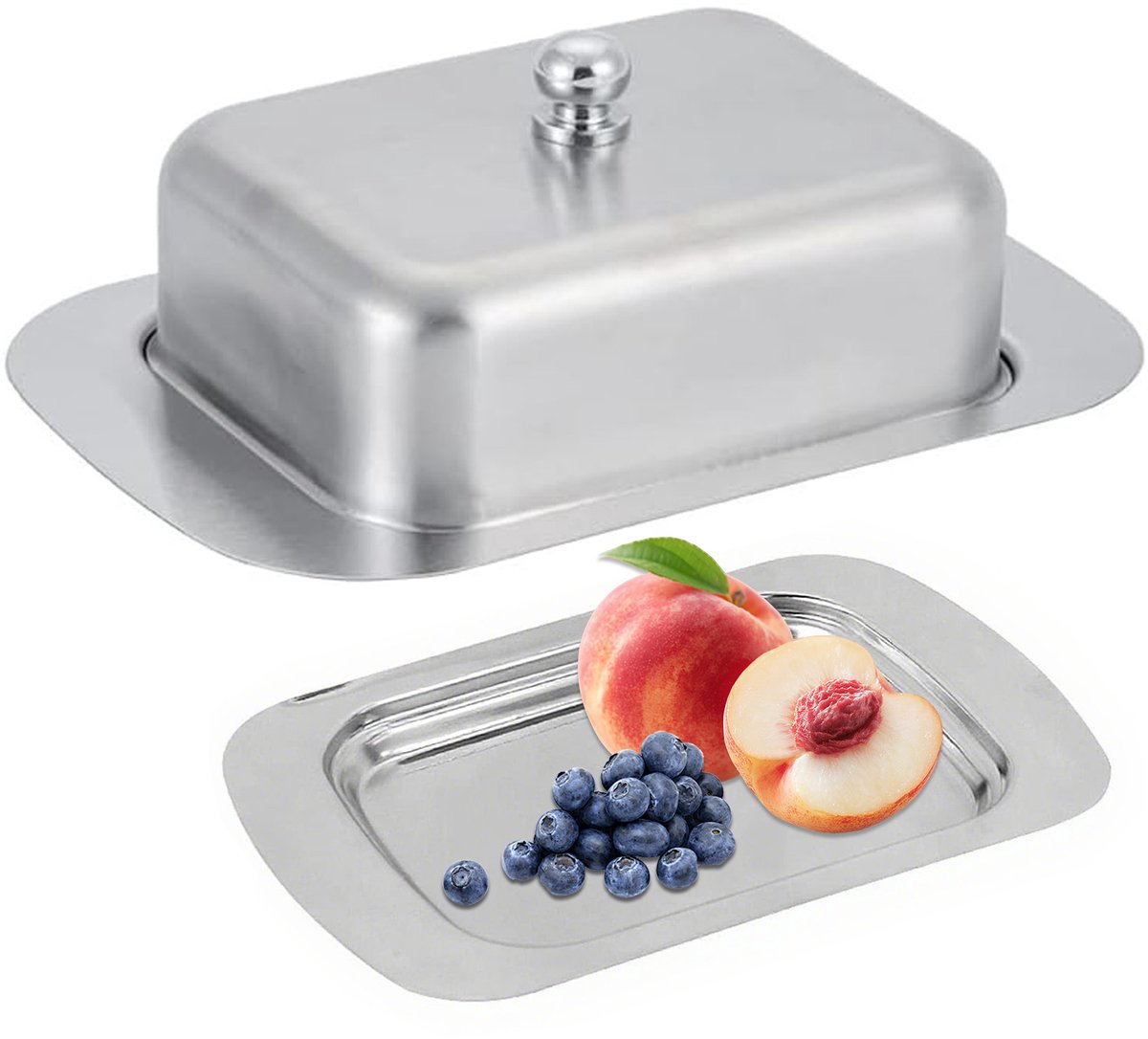 COVREO Botervloot 18,5 x 12,2 x 6,6 cm zilver RVS met deksel voor keuken
