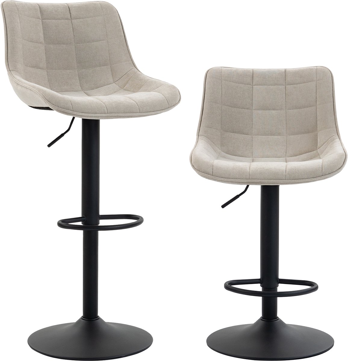 ECTEATOY® Set van 2 Barstoelen - Keukenstoel - Verstelbaar en Draaibaar - Voor keuke en thuisbar - Crèmewit