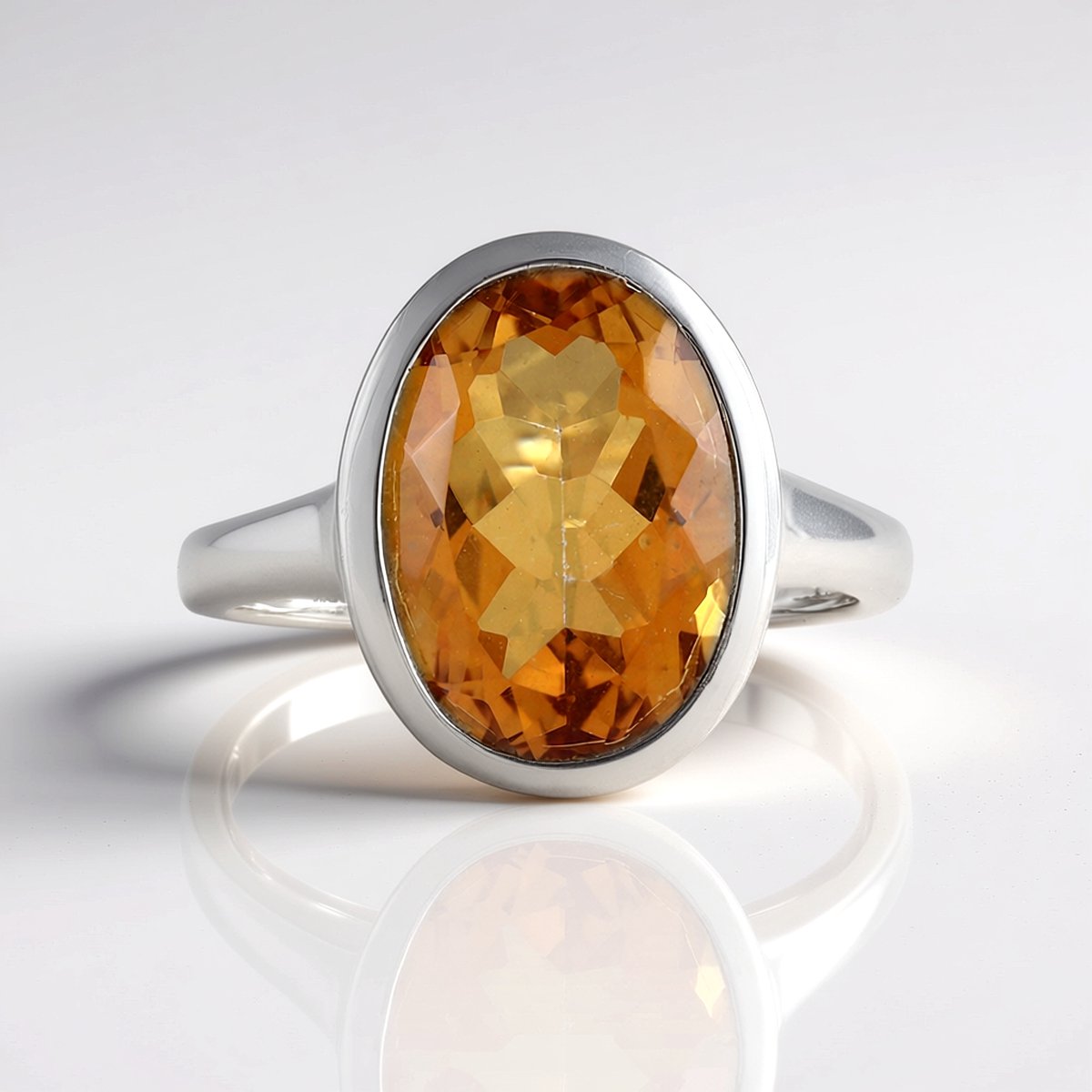 Cavill - Zilveren ring met platina coating - Oranje kwarts ovaal 5,225 ct - Brazilië - Luxe sieraden cadeau voor haar