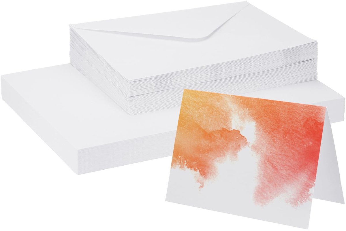 Solidchoice - 50 Sets Pure Katoenen Watercolorkaarten met Enveloppen - 15x7 Inch