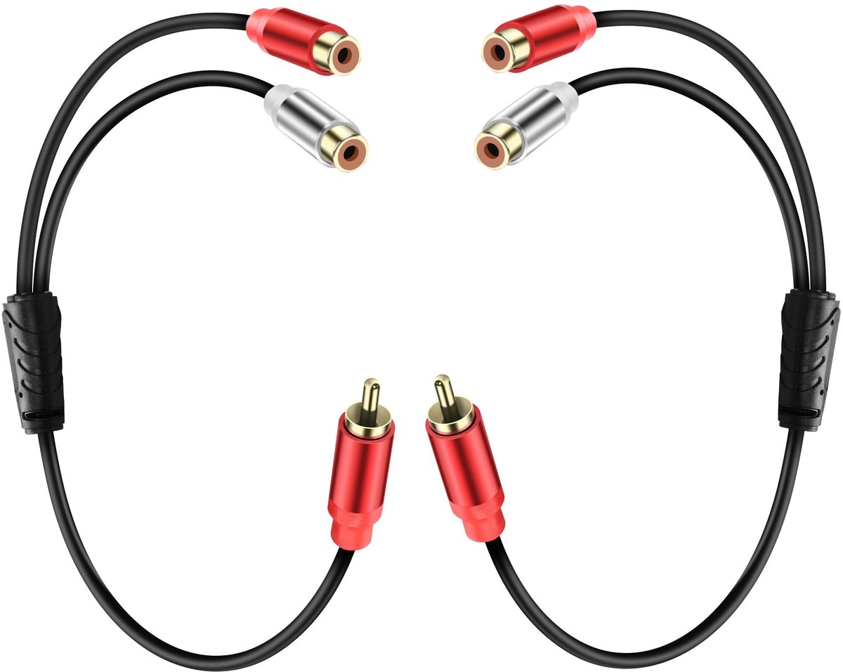 Solidchoice - naar 2 Y Splitter Audiokabel - Stereo Male naar Vrouwelijke Adapter voor Subwoofer - 0.98ft (2 Stuks)