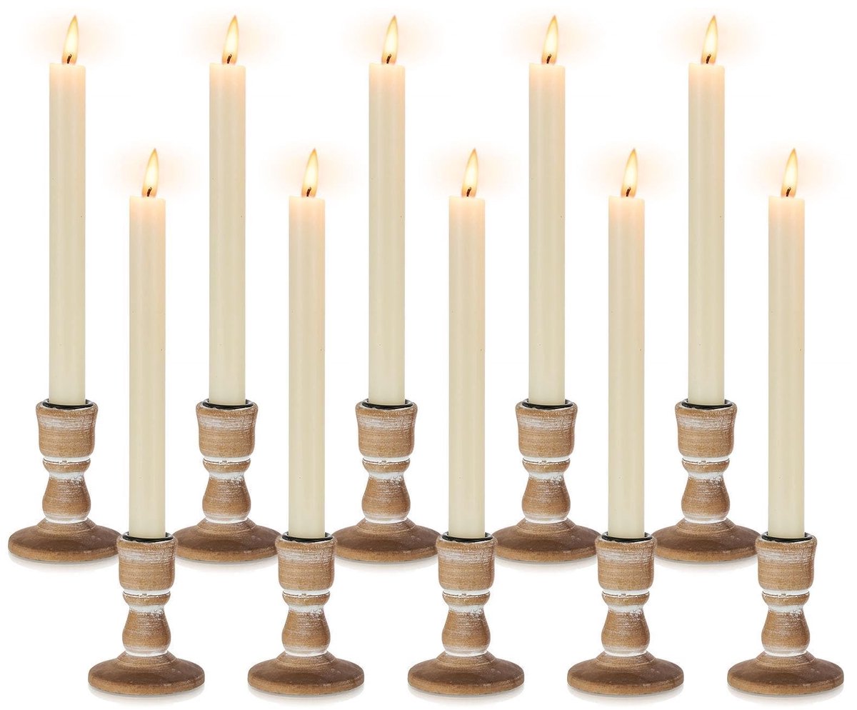 Solidchoice - Houten Kandelaar Houder Set van 10 - Rustiek voor Feestdagen