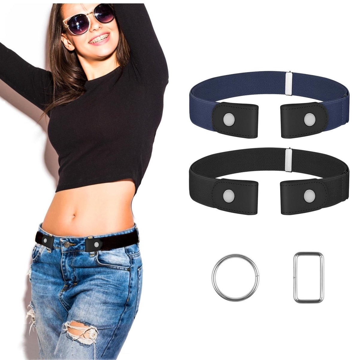 Solidchoice - Set van 4 Gespvrije Elastische Riemen voor Dames en Heren