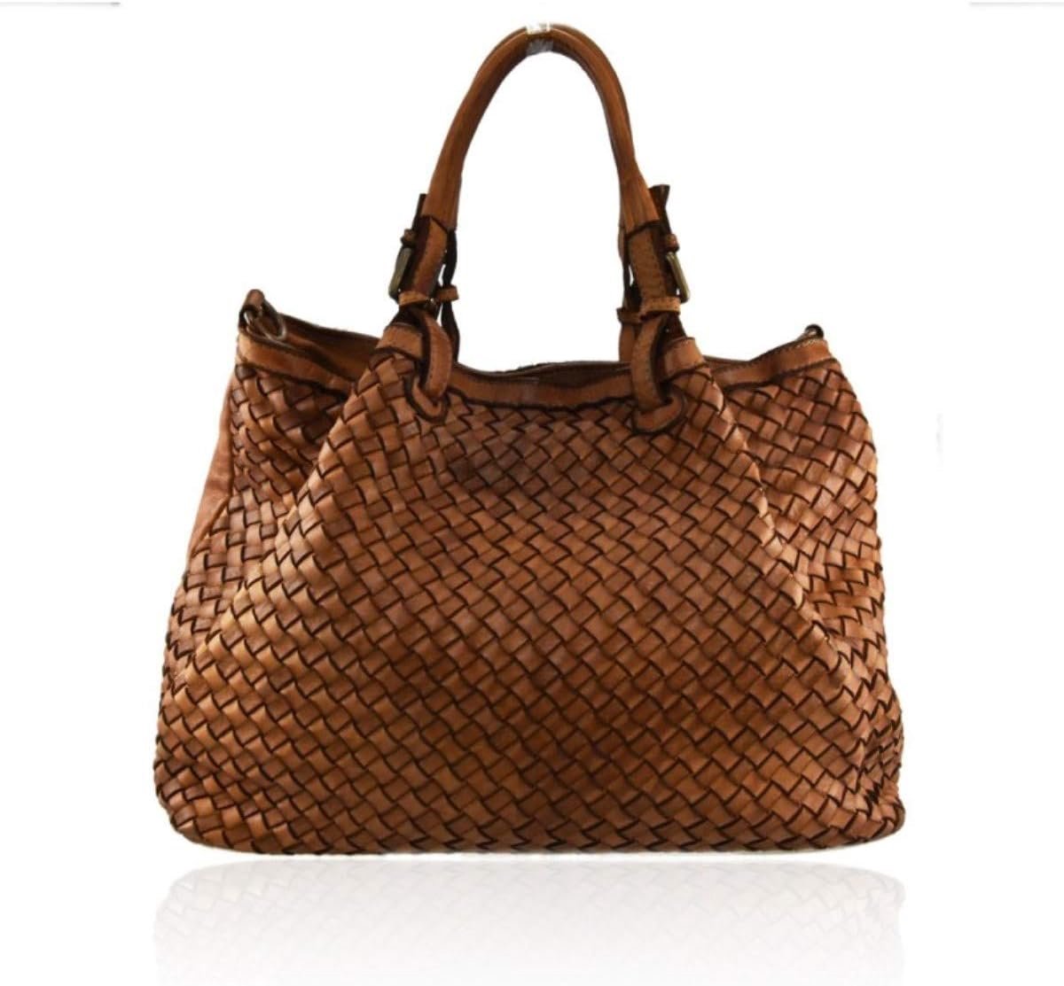 schoudertas van gevlochten leer voor dames, vintage take en lava, van gevlochten stof - ShopVlot