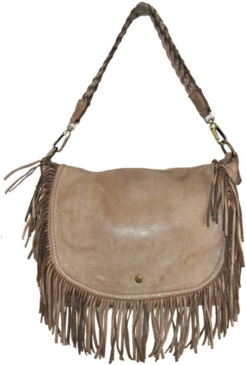 Women's Vintage Leather Shoulder Bag Coloured Washed Made in Italy, taupe - ShopVlot