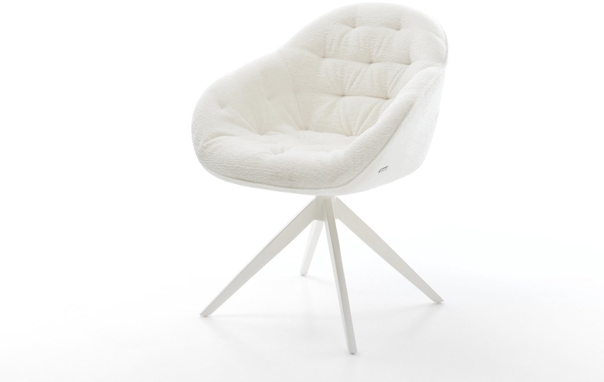 Eetkamerstoel Gaio-Flex kruisframe breed wit bouclé zacht beige 360° draaibaar rocker-functie