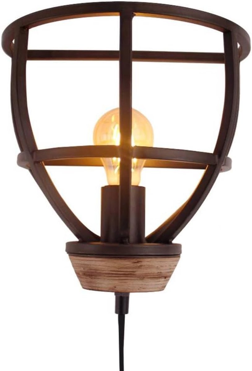 Aperto wall lamp - 25 cm - black steel with vintage wood - ShopVlot