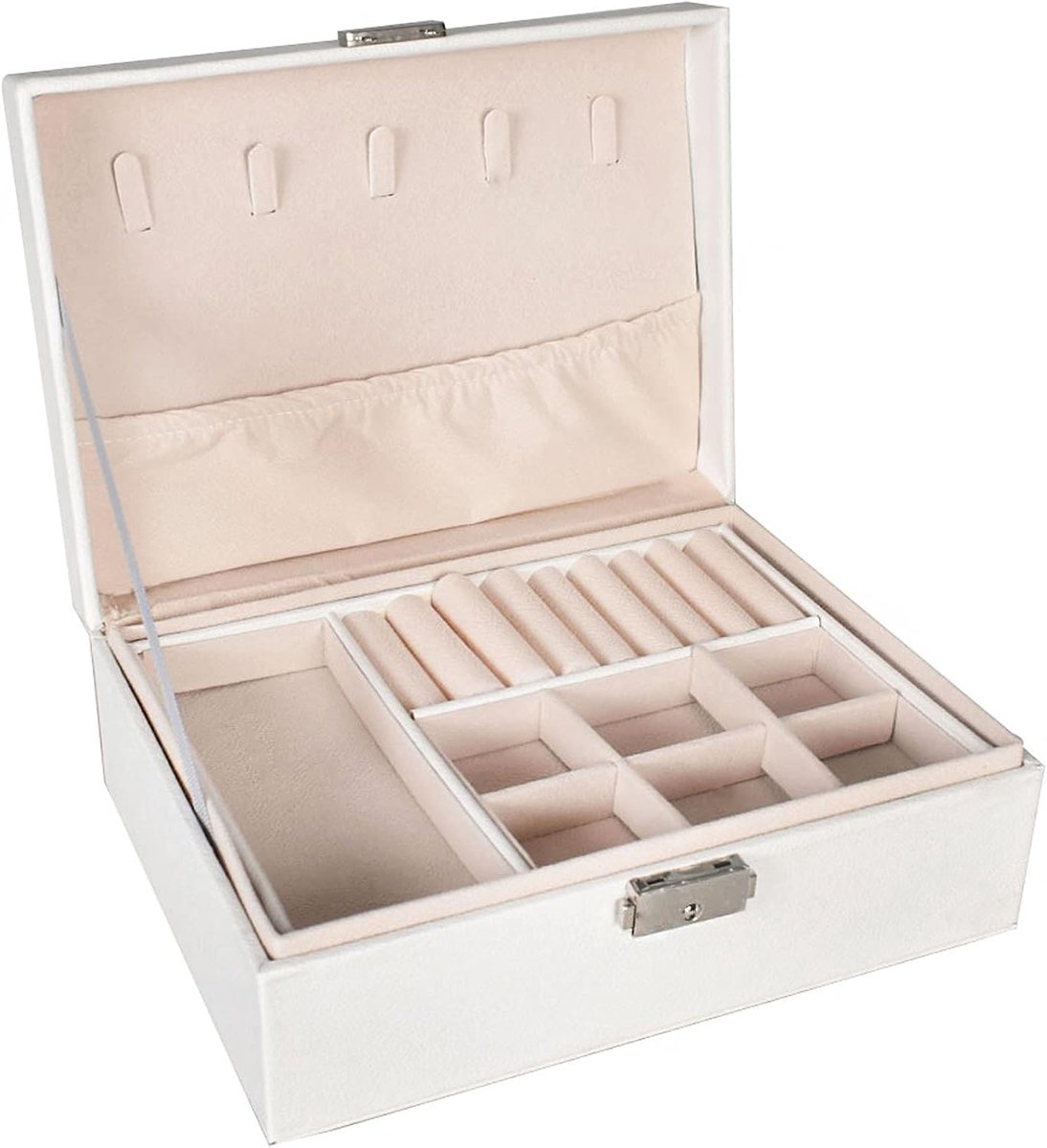 2 lagen juwelendoos organizer met kettinghangers afneembaar compartiment fluwelen sieraden opbergdoos voor ringen - ShopVlot