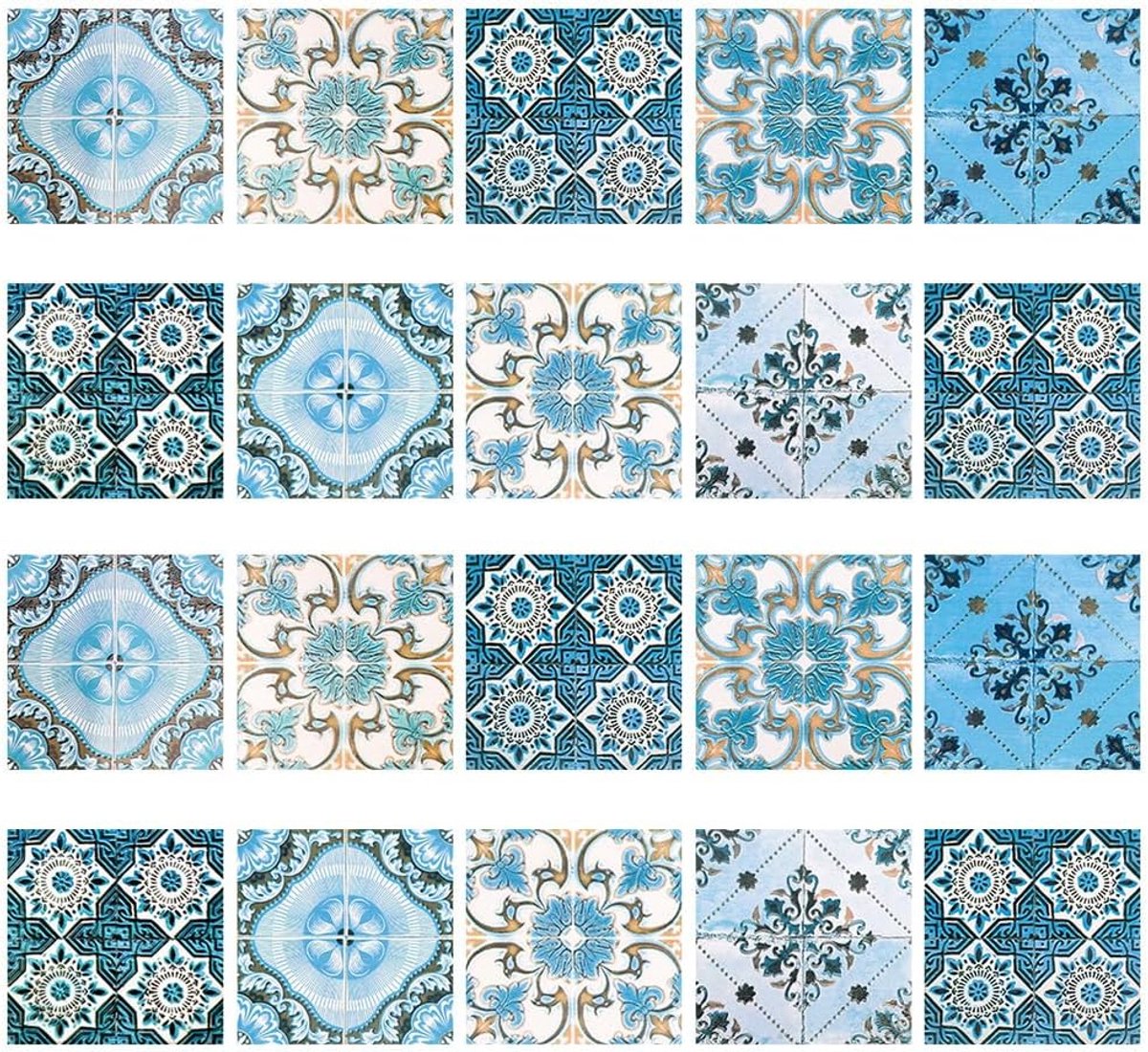 20pcs Blue Tile Stickers for Bathroom Kitchen Self Adhesive Vinyl Tiles Waterproof (15x15cm) - ShopVlot