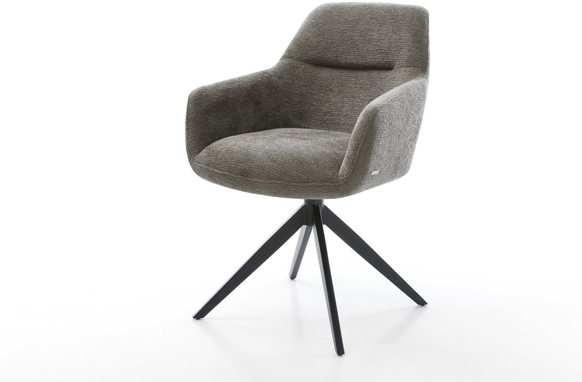 Eetkamerstoel Pejo-Flex kruisframe breed zwart bouclé zacht mud 360° draaibaar rocker-functie pocketveer kern