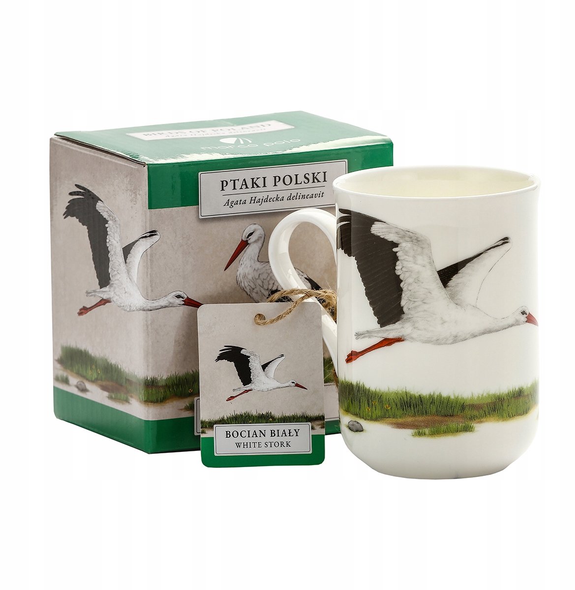 Porseleinen Mok Witte Ooievaar - "Vogels van Polen" Collectie