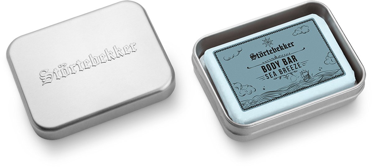 Störtebekker® Body Bar & Zeepdoos XL Set Sea Breeze - Douche Set Heren met Frisse Zeebries, Tijm & Citrus - Vaste Douchezeep in Aluminium Zeepdoos - Vegan & Zonder Microplastics - Handgemaakt in Nederland