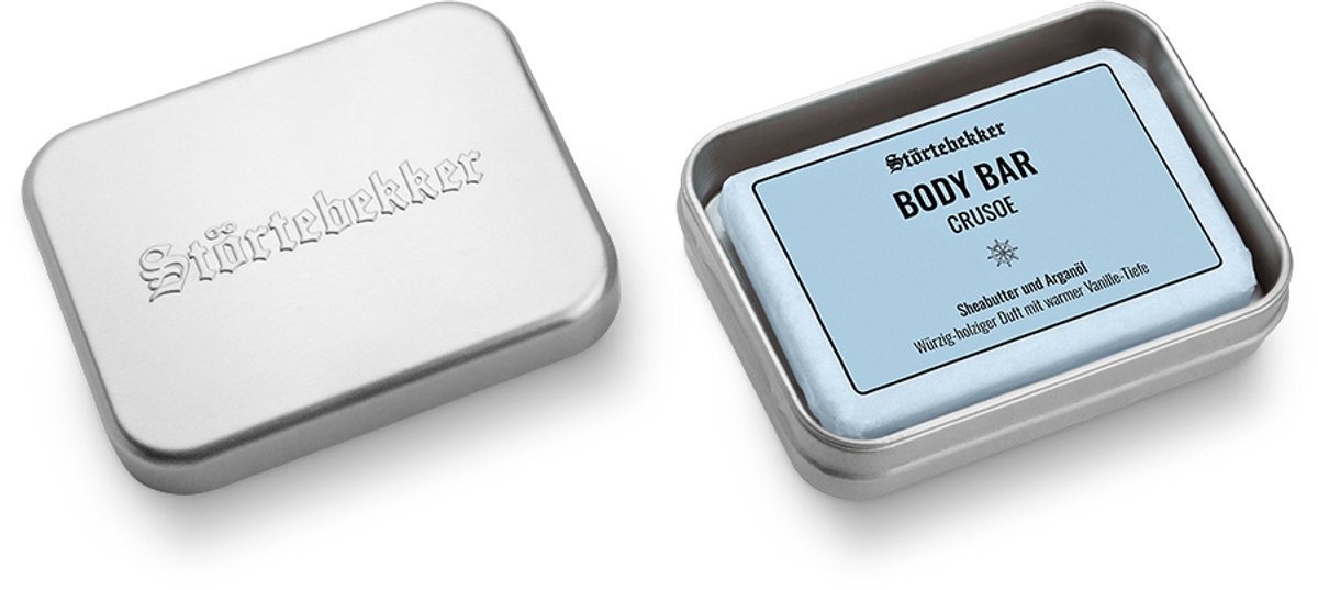 Störtebekker® Body Bar & Zeepdoos XL Set Crusoe - Douche Set Heren met Frisse Citrus & Zachte Vanille - Vaste Douchezeep in Aluminium Zeepdoos - Vegan & Zonder Microplastics - Handgemaakt in Nederland