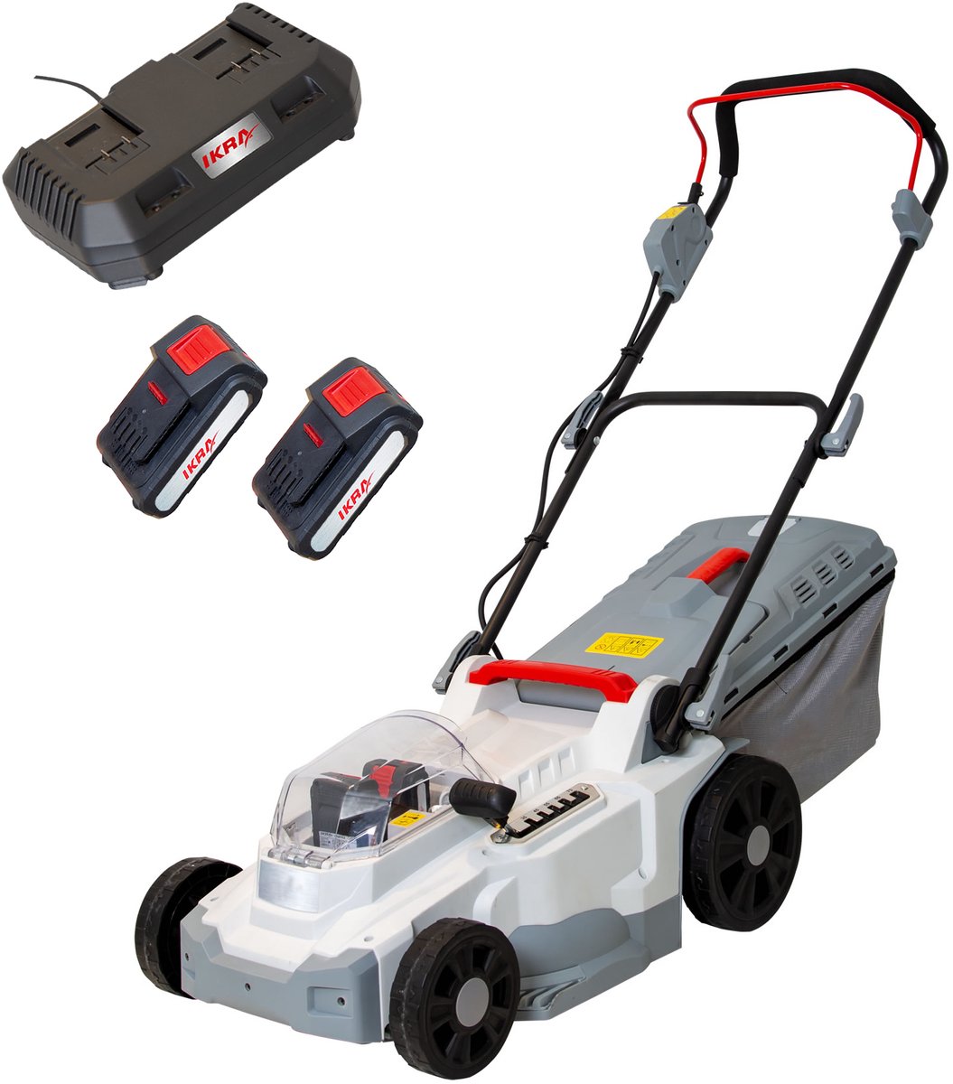 IKRA accu-grasmaaier ICM 2/2037 met mulch-functie, inclusief twee 20 V accu’s en dubbele snel-lader
