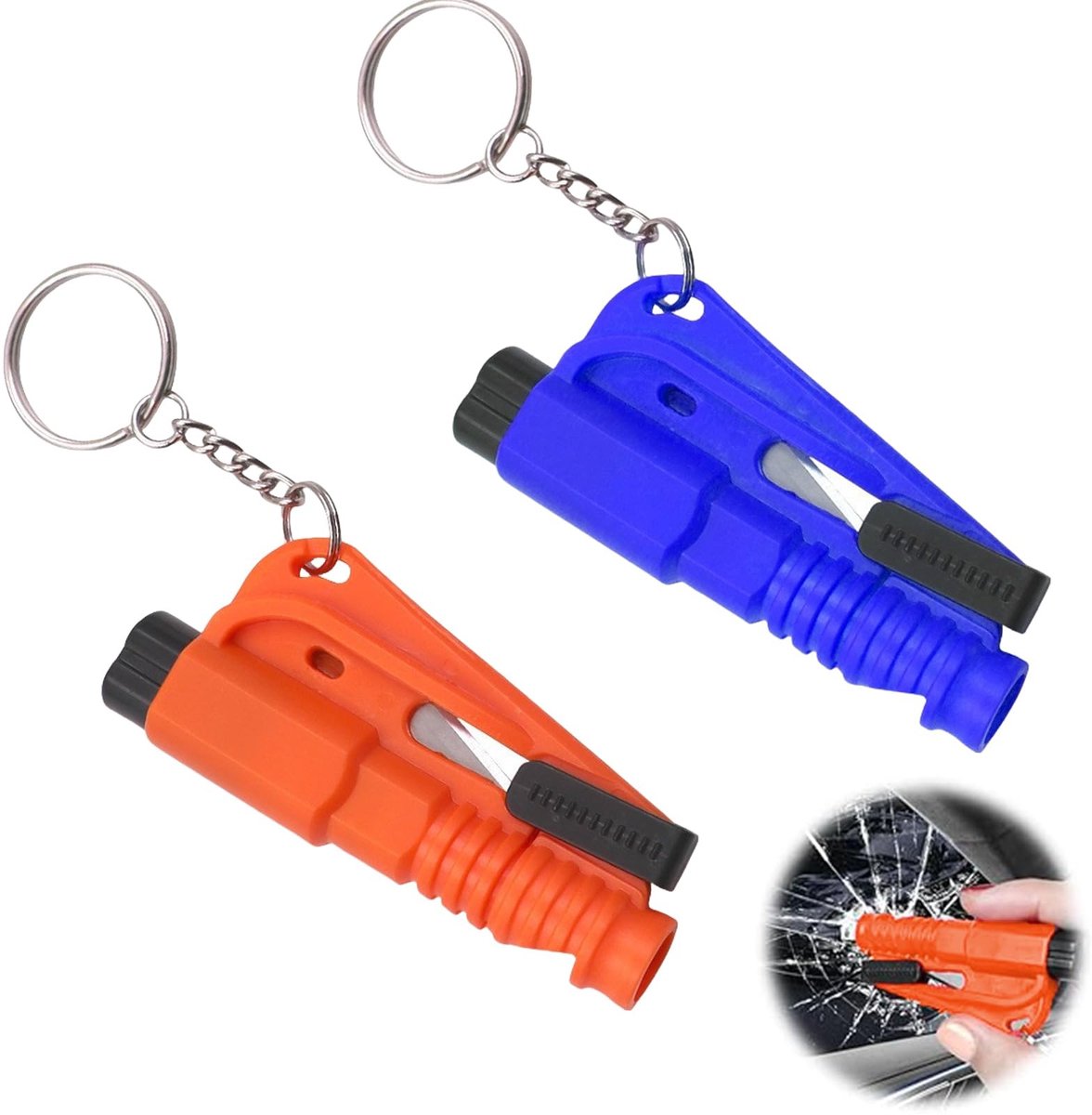 Solidchoice - Set van 2 Nood Sleutelhangers met Raamverbreker en Gordelsnijder