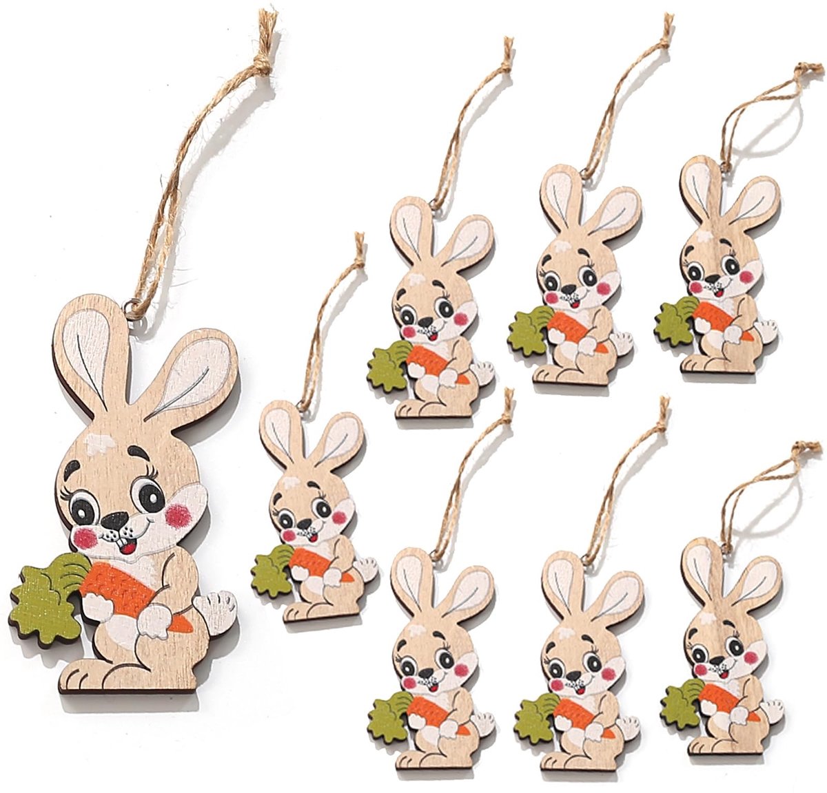 Solidchoice - Set van 8 Houten Paashazen voor Decoratie
