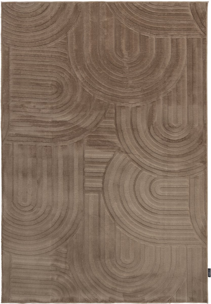 Padiro laagpolig vloerkleed 160 x 230 cm - taupe - modern geometrisch patroon - geschikt voor vloerverwarming - van polyester en wol