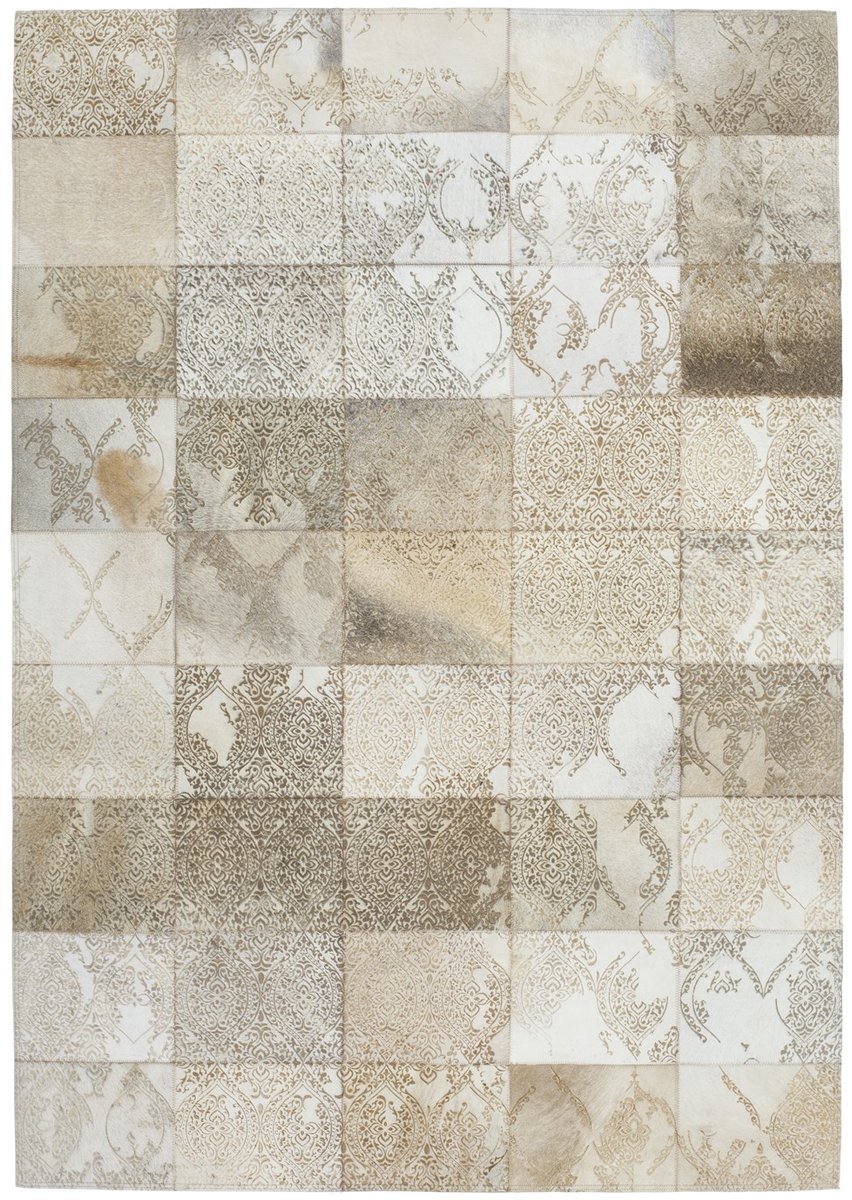 Padiro laagpolig vloerkleed 200 x 300 cm - beige - oosters vintage patchwork design - geschikt voor vloerverwarming - van leer en polyester