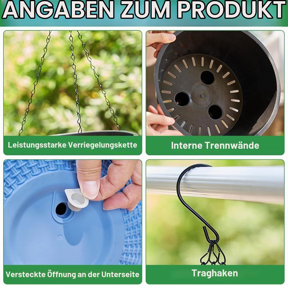 Hangmand van kunststof voor binnen en buiten, set van 2 bloempotten met ketting, zelfwaterende hangende plantenpotten voor bloemen, plafonds, balkons en tuinen(rood) — cadeau in Wonen & Interieur - foto 7