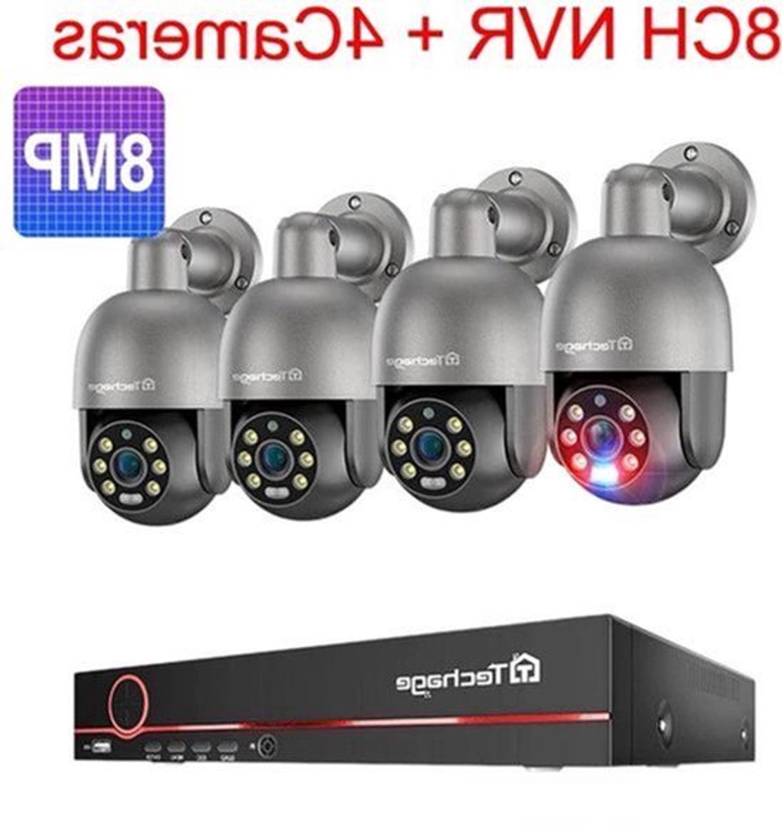 4K 8-Kanaals Beveiligingssysteem – IP Camera Set – CCTV Camera – POE Beveiligingscamera – Outdoor Camera – PTZ Bediening – AI Menselijke Detectie
