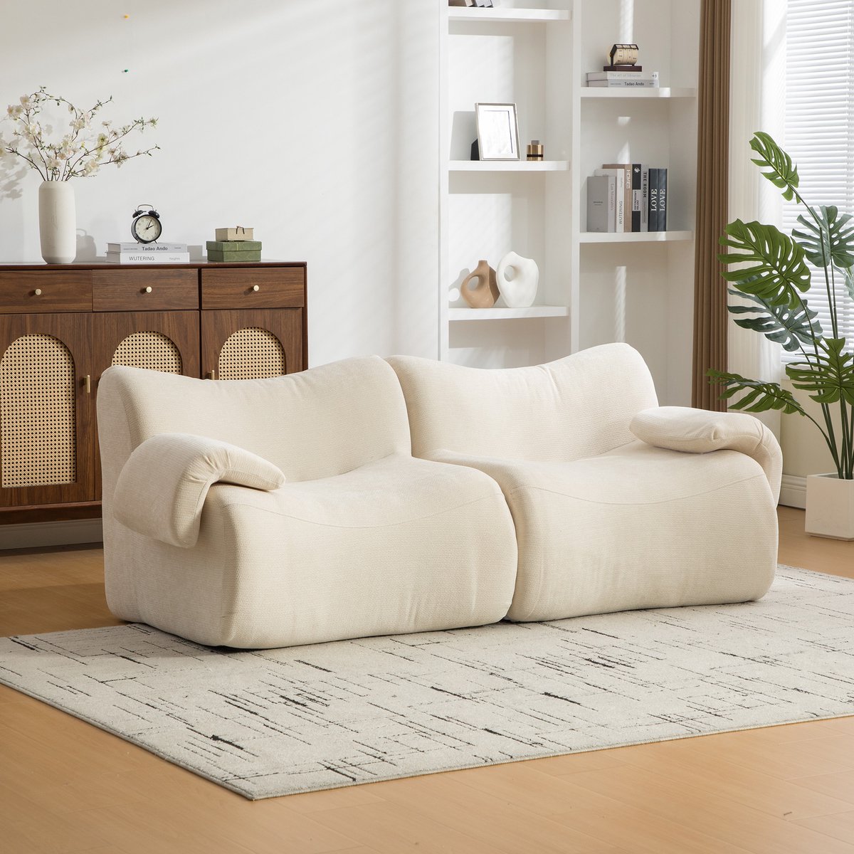 Modulaire Bank - Chenille Cloud Sofa 2-Zits Met Diepe Zit - Frameloze Compressie Sofa Zonder Montage Met Zachte 30D Schuimvulling Voor Woonkamer Beige