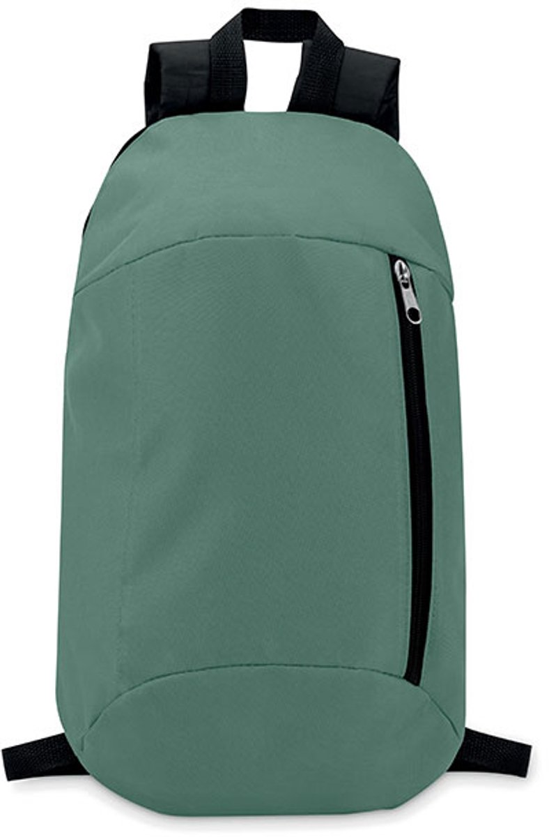 Rugzak van 600D polyester met voorvak met rits, verstelbare draagbanden en draaglus aan de bovenzijde. Achterzijde is gewatteerd en uitgevoerd in 210D polyester. Marine
