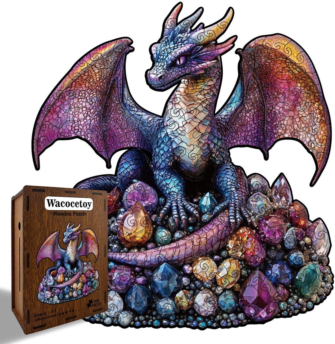 Casalora Houten Puzzel Dinosaurus 209 Stukjes – Unieke Vorm – Dieren Legpuzzel Volwassenen – L