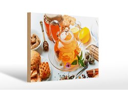 Holzschild Trinken 20x30 cm Teekanne mit Tee Deko Schild