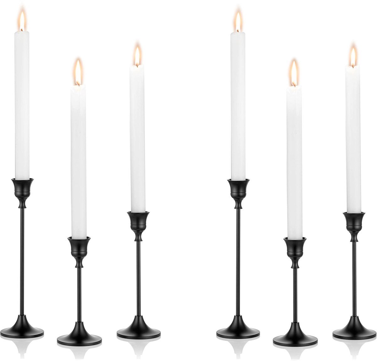 Casalora Kandelaar - 6 stuks - Koperen Retro Kaarsenhouder - Verschillende hoogtes - Kaarsenstandaard - Gift - Woonaccesoires - Decoratieve accessoires - Voor Bruiloft, Huiswarming, Tafel en Woonkamer - Zwart