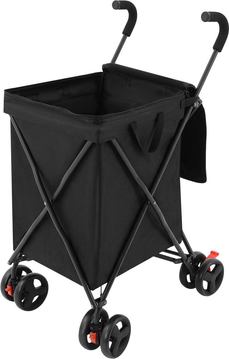 Boodschappentrolley groot 38 liter, opvouwbare boodschappenwagen met 4 wielen voor boodschappen doen in de supermarkt, voor het vervoeren van spullen