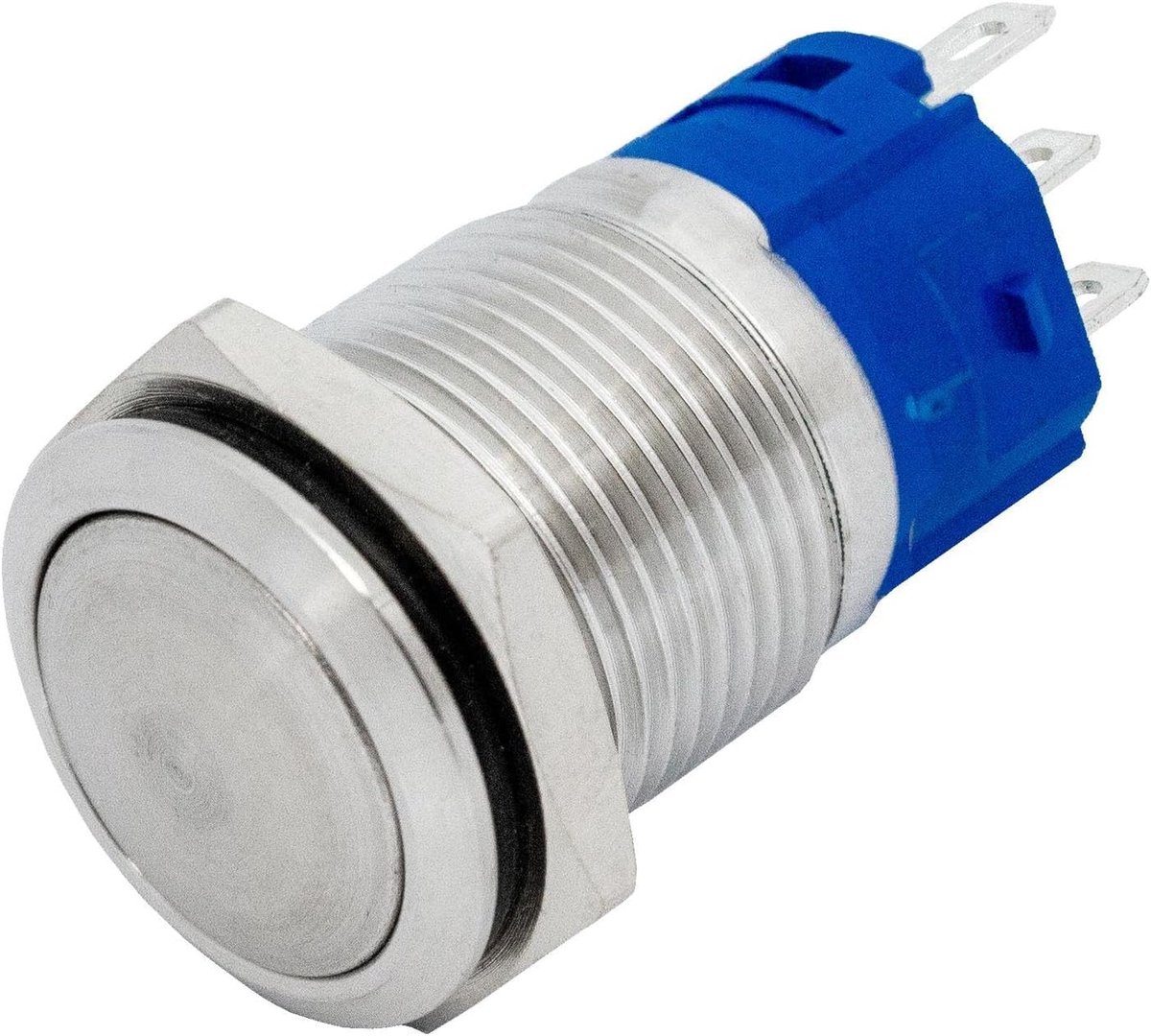 inox drukknop plat 16mm diameter I Afmetingen: 2,8x0,5mm Pin s 250V 3A I Vandaalbestendig volgens de IP65 norm.