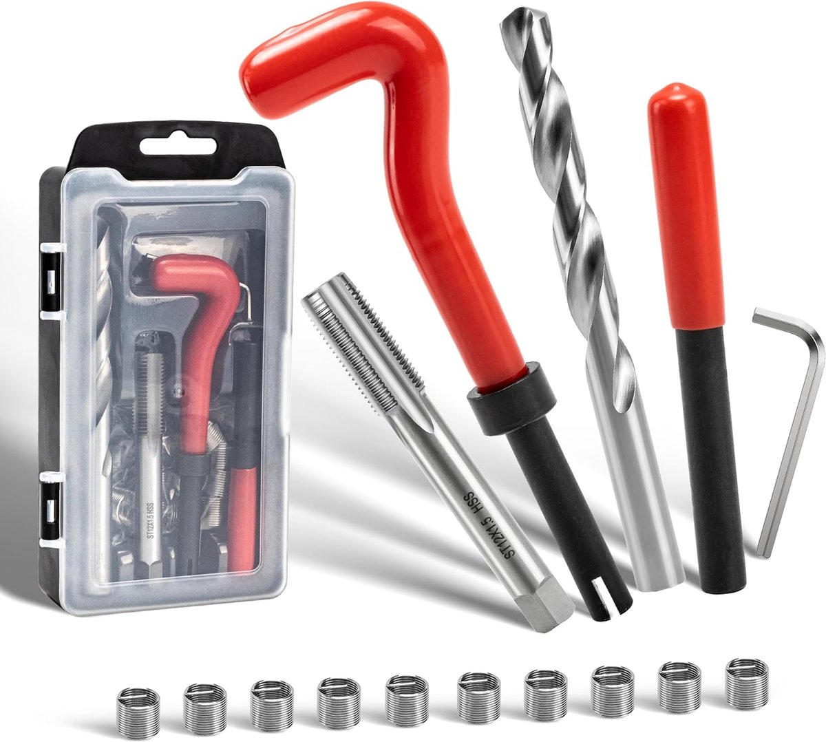 Schroefdraadreparatieset M12x1.5 mm, Bevat Boortjes Tappen Montagegereedschap een Schachtbreker Schroefdraadinzetstukken en is Bedoeld voor Het Repareren van Beschadigde of Versleten Schroefdraad