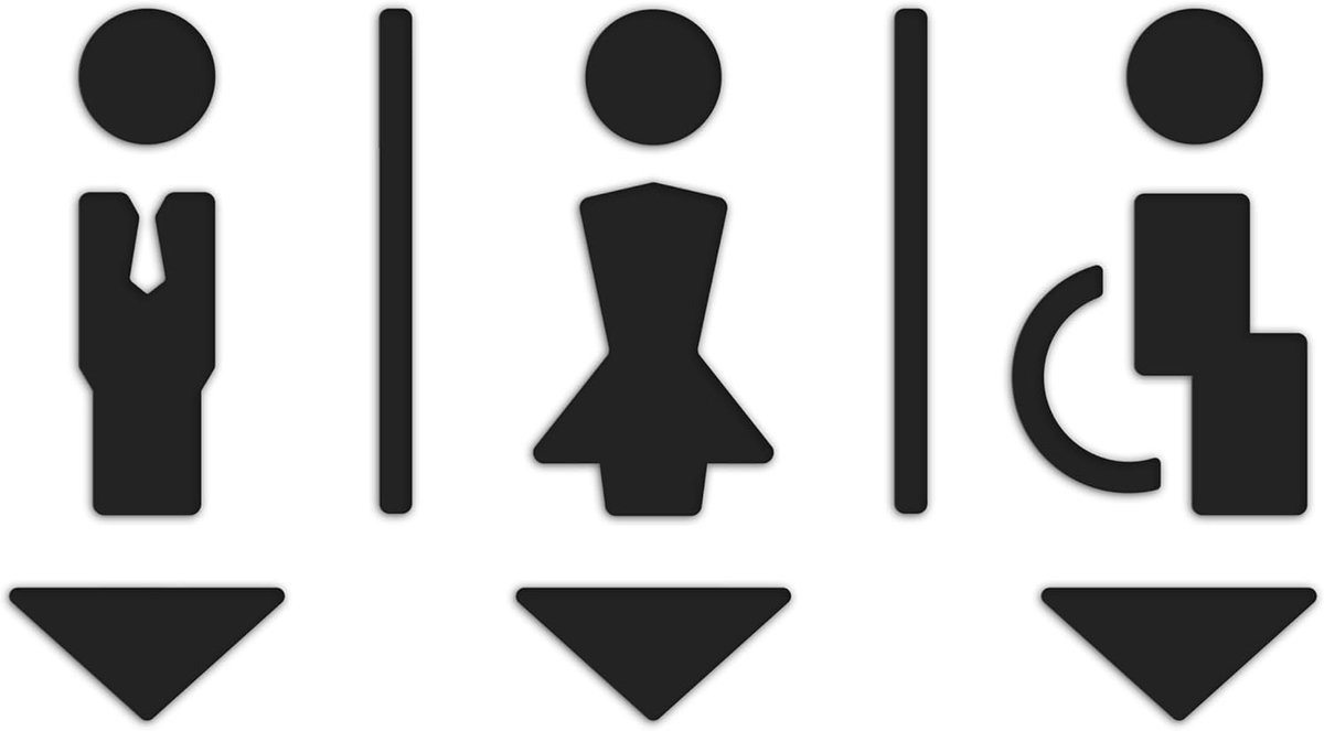 3DP Signs - WC (SA113) - reliëf, modern figuur, zelfklevend mannen, dames, handicapé - symbolen voor wand, voor de badkamer