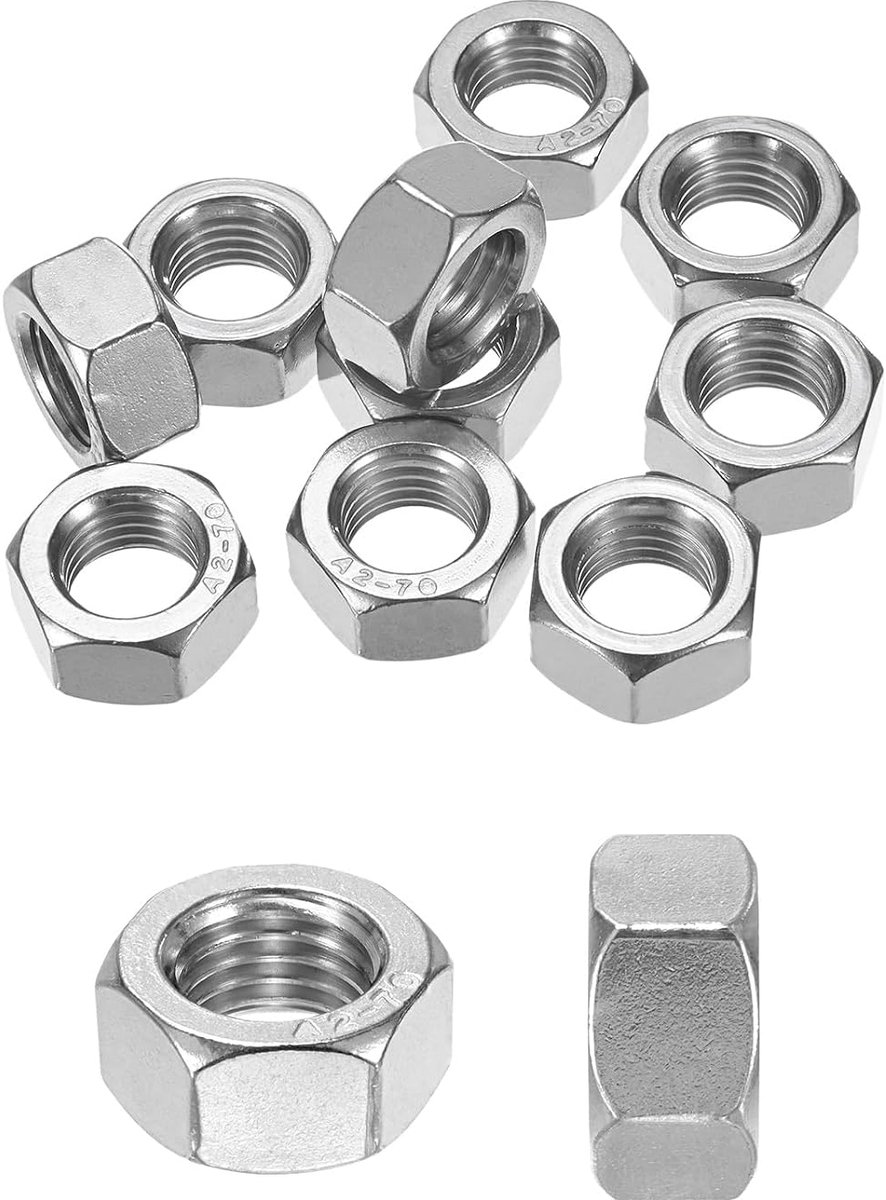 METERXITY Set van 10 metrische zeskantmoeren, M20 x 2,5 mm, schroefdraad, roestvrij staal, zeskantmoeren, metrische moeren voor machine/auto/reparatie/industrie