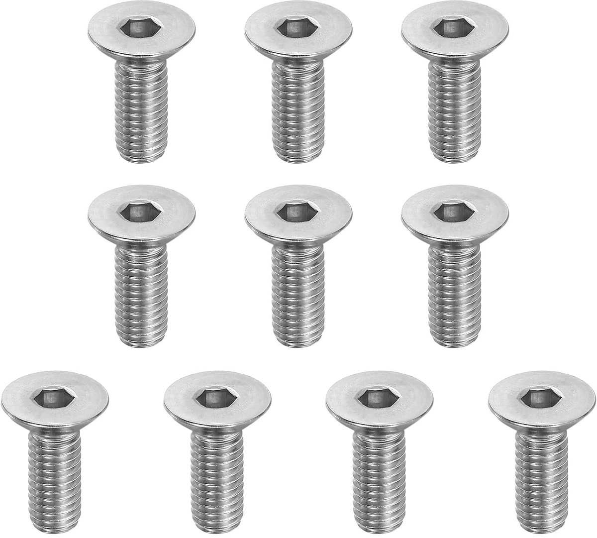 M8 x 20 mm platte kopschroeven, 10 stuks machineschroeven roestvrij staal 304 18-8, platte kopschroeven, zeskantaansluiting, volledige schroefdraad, graad 6,8