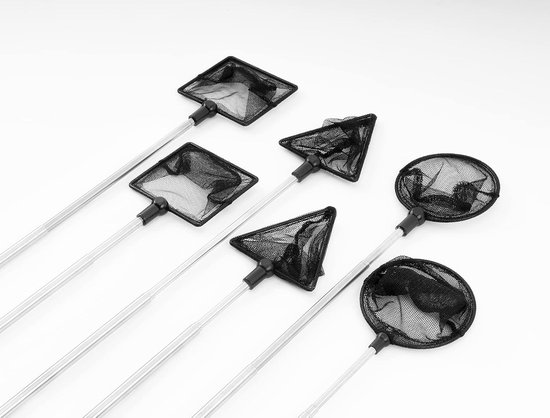 Nano-schepnet - Nano Pro Net - telescopisch schepnet / net - extra donker net - in lengte verstelbare steel - drie verschillende vormen van schepnet - roestvrij staal, schepnet zwart: rond — afbeelding 3