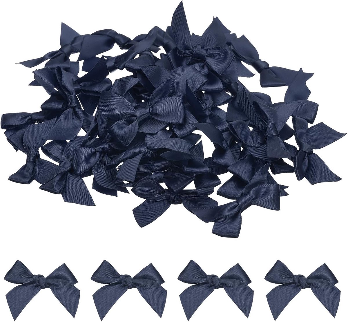 50 stuks mini-strikken van stof, satijnen lint, bloemenstrikken voor knutselwerk, naaien, bruiloft, verjaardag, feest, marineblauw