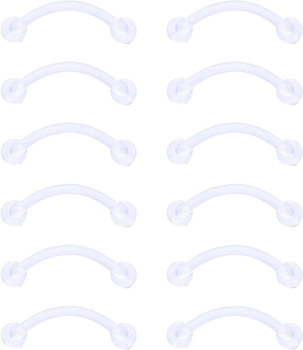 12Pcs Clear Lip Septum Wenkbrauw Buik Bars Retainers 14G 16G Acryl Fleixble Plastic Gebogen Barbell Piercing Sieraden