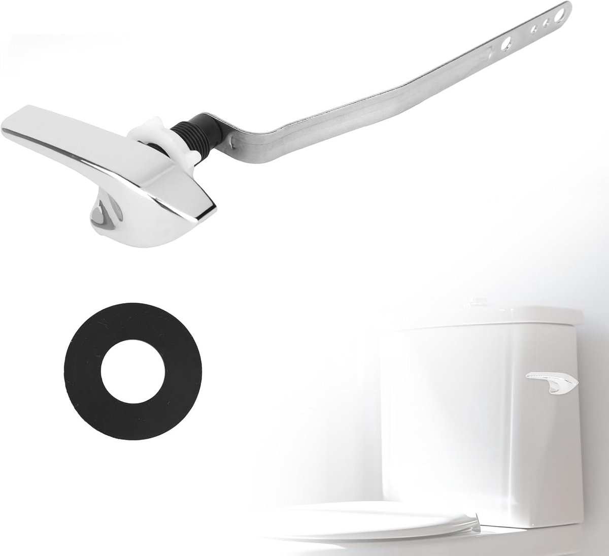 Spoelhandgreep Vervanging Compatibel met Kohler 87115-CP, Zijmontage Toilet Handgreep Hendel Reparatieset met Ring voor Kohler Toilets Onderdelen & Accessoires