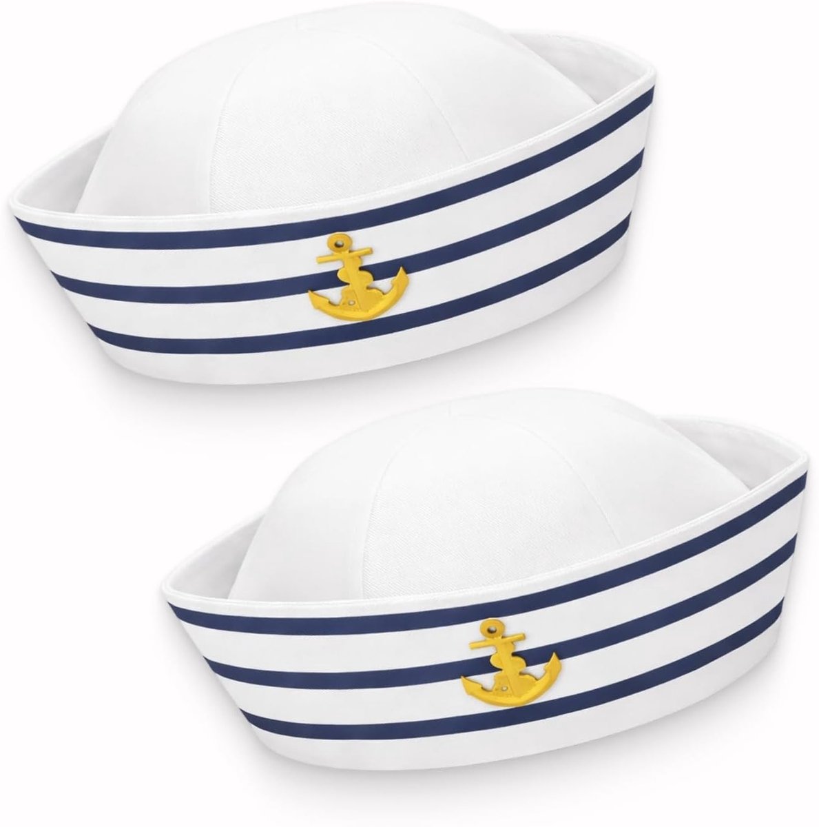 2 stuks zeemanshoed, blauw en wit, verstelbare maat voor volwassenen en kinderen, kostuumaccessoire cosplay Halloween, waterfeest, cruise, theater en thema-evenementen