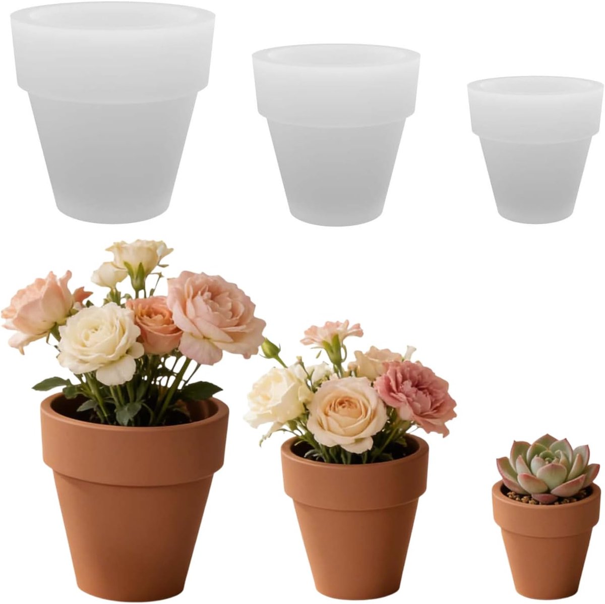 3Pcs Bloempot Siliconen Mallen Set, Bloem Plant Vaas Beton Mould | Epoxyhars siliconen mallen voor gieten hars DIY vaas container penhouder ambachtelijke cadeau