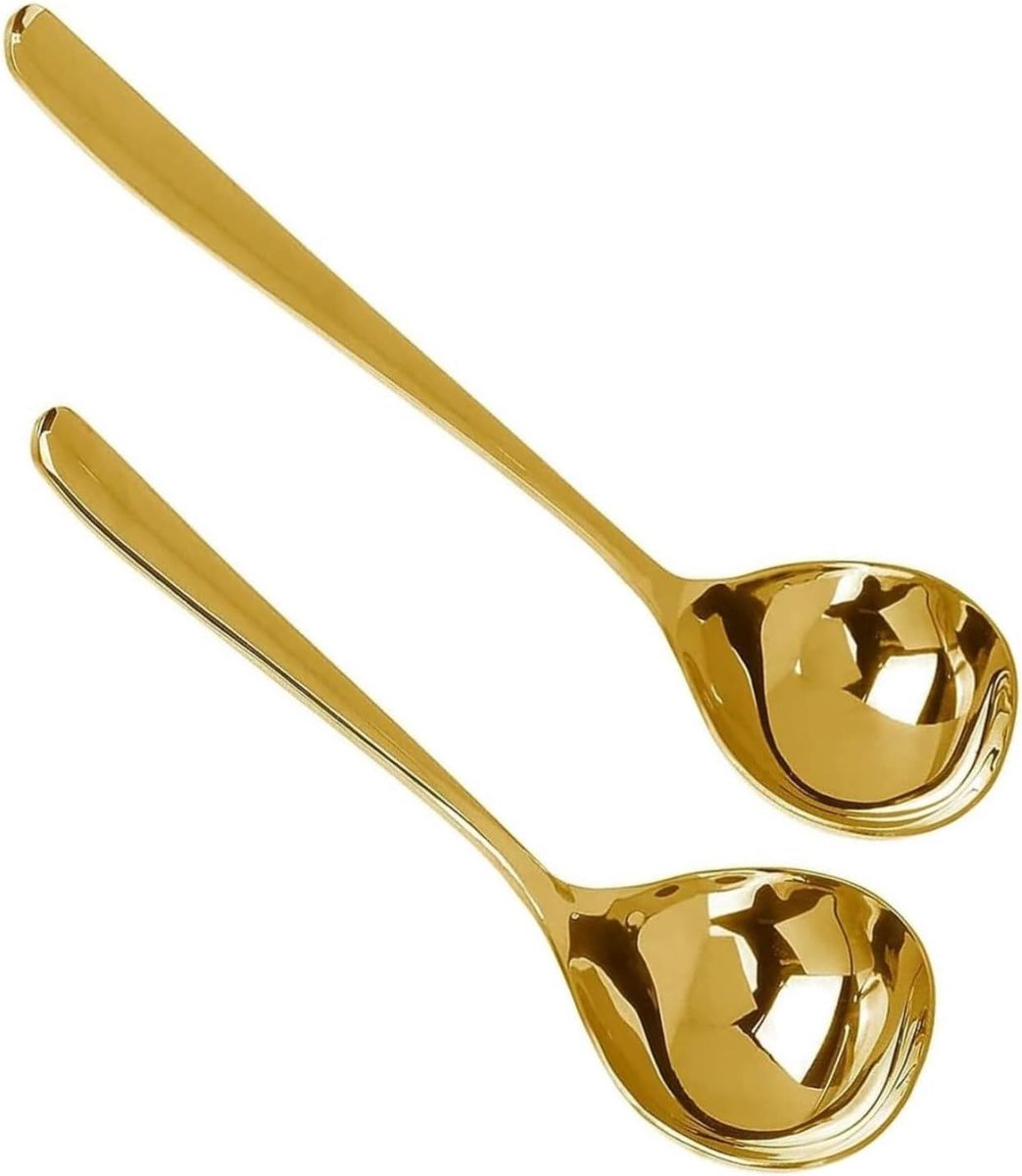 2 stuks saladebestek, soeplepel, sauslepel, pollepel roestvrij staal, lepel, sauslepel voor hotel, thuis, restaurant, keuken (goud)