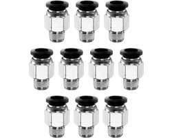 10 stuks drukkoppelingen, 8 mm buis, OD x 1/8 inch NPT mannelijk rechte snelkoppelingen, luchtlijst van koper, voor industriële luchtslangverbindingen, PC8-N01, zwart